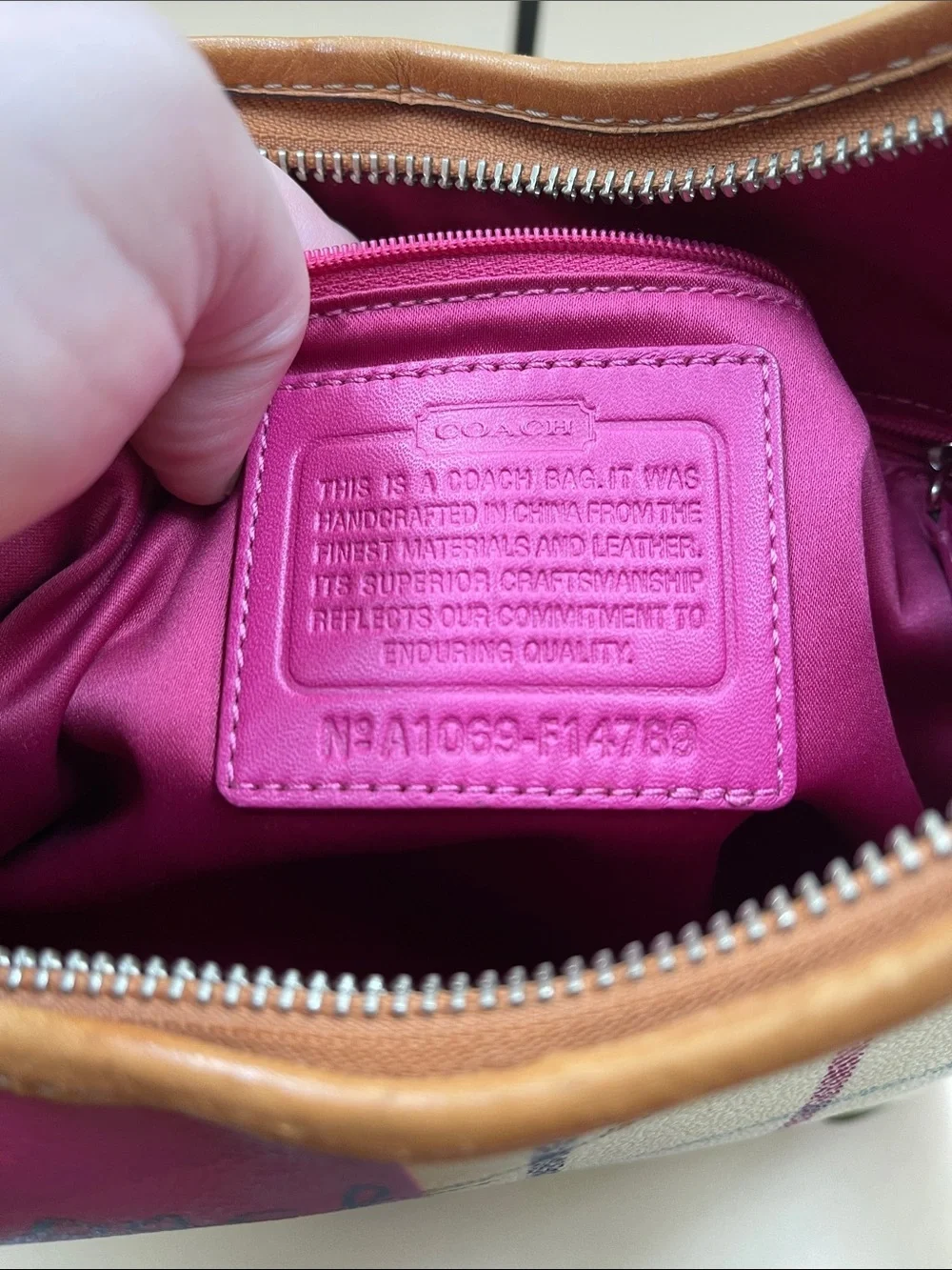 Coach Tattersol Cream Plaid Shoulder Bag with Pink Stripe